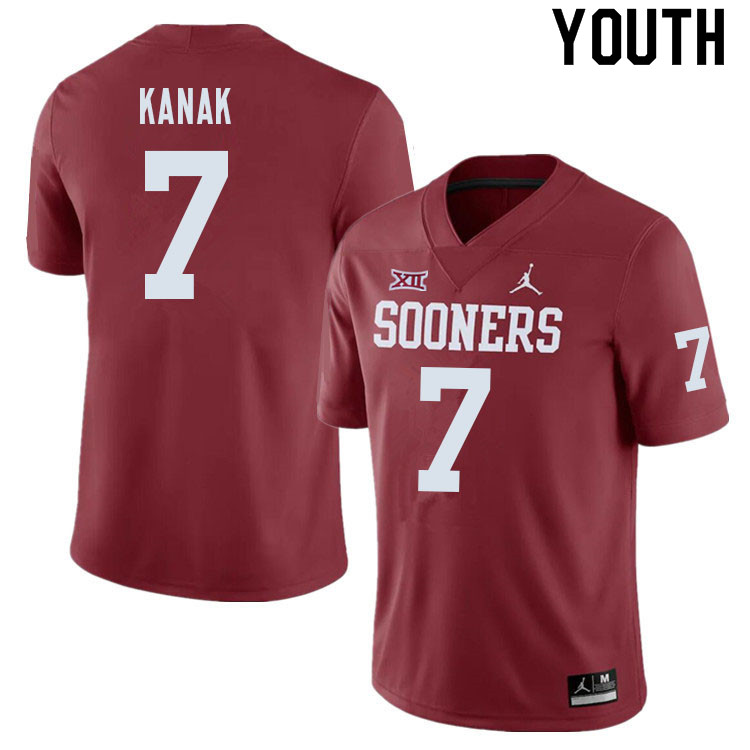 Youth #7 Jaren Kanak Oklahoma Sooners College Football Jerseys Sale-Crimson